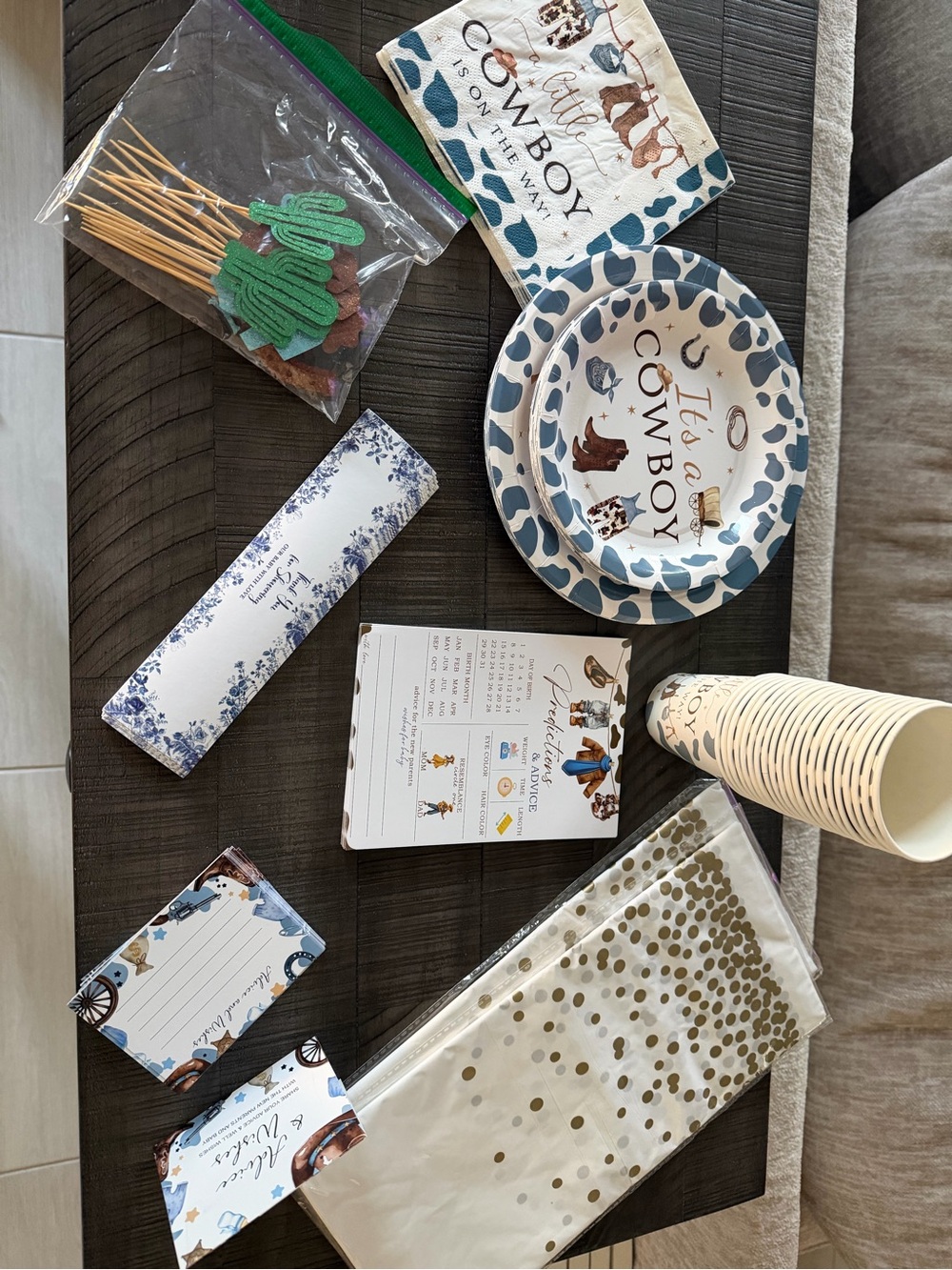Little Cowboy Blue & Brown Baby Shower Party Plate and Cup Set